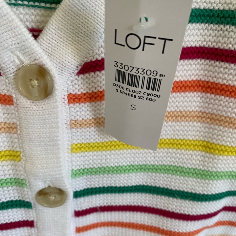 Loft small new rainbow striped sleeveless sweater buttons pride tank top v neck - Picture 5 of 6